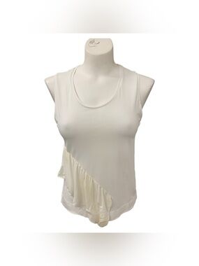 Bimba Y Lola Asymmetric Ruffle Scoop Tank Top in Cream Size XS